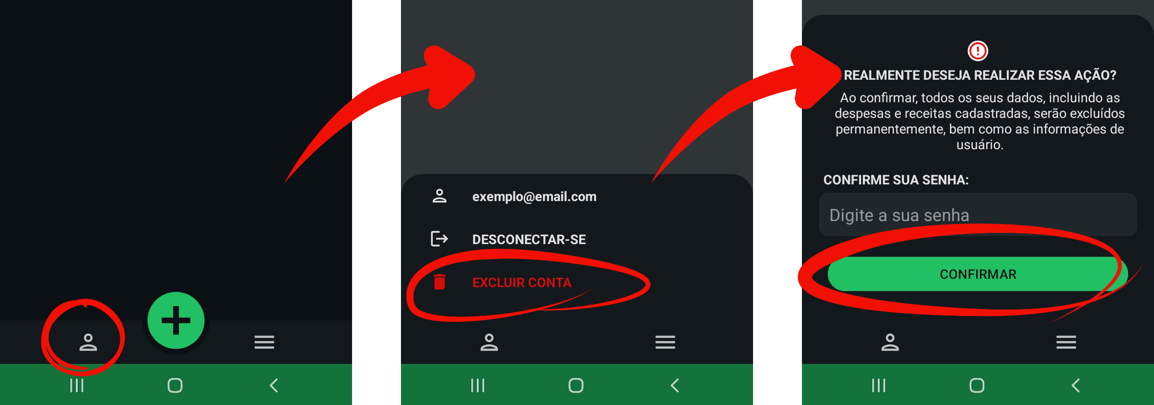 Opção excluir conta